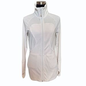 Lululemon Womens High Neck Fitted Jacket Size 10 Ribbed Hem Longline Athletic